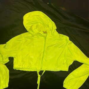 Neon Yellow Cropped Windbreaker Jacket